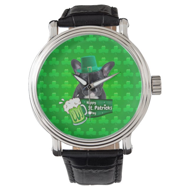 Reloj De Pulsera El Gorra de cachorros del Bulldog francés St. Patr (Anverso)