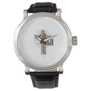 Reloj De Pulsera Él ha resucitado Cruz Mateo 28_6 Vintage cristiano