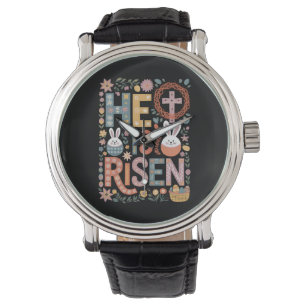 Reloj De Pulsera Él ha resucitado Jesús Floral Cute Easter Bunny Ra