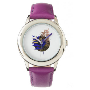 Reloj De Pulsera El helecho azul en círculo negro