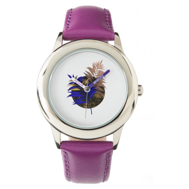 Reloj De Pulsera El helecho azul en círculo negro (Anverso)