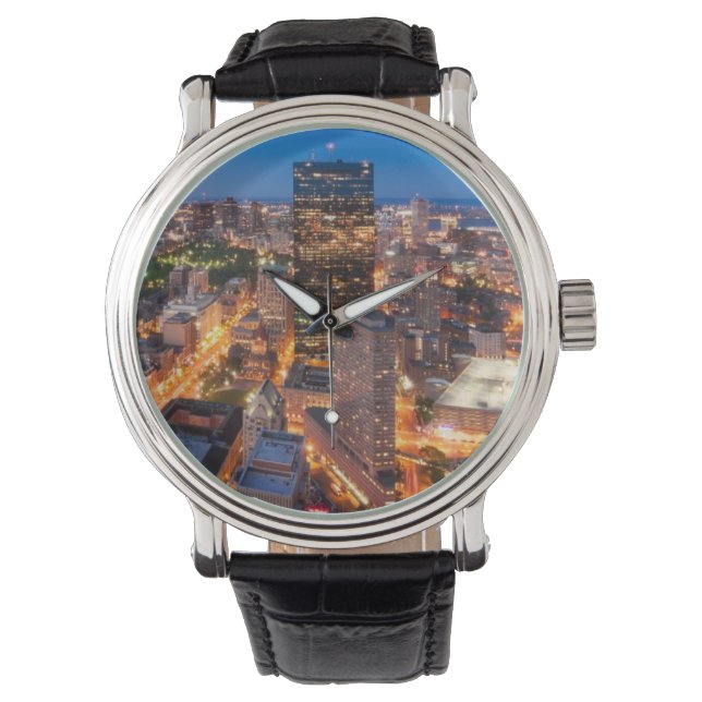 Reloj De Pulsera El horizonte de Boston al atardecer (Anverso)