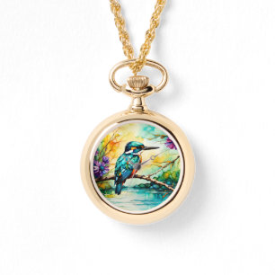 Reloj De Pulsera El Kingfisher sobre el agua y las flores silvestre