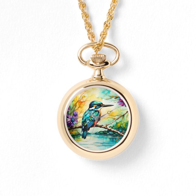 Reloj De Pulsera El Kingfisher sobre el agua y las flores silvestre (Anverso)
