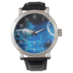 Reloj De Pulsera El lobo indio y la luna llena
