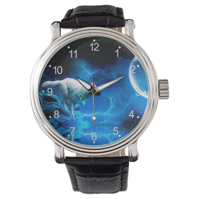 Reloj De Pulsera El lobo indio y la luna llena (Anverso)