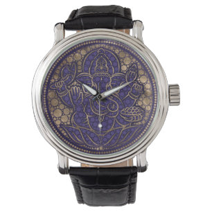 Reloj De Pulsera El Lord Ganesha Dot Art Purples y Gold