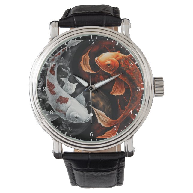 Reloj De Pulsera El naranja Y El Lucky Koi Fish Japan Art Watch (Anverso)