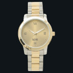 Reloj De Pulsera El oro metálico brillante | Números romanos | Mono<br><div class="desc">Elegante,  delgada,  minimalista imagen de una brillante impresión de textura metálica de acero inoxidable de oro con números romanos y un monograma de personalizable.</div>