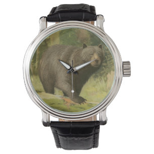 Reloj De Pulsera El oso negro pisando un tronco de árbol