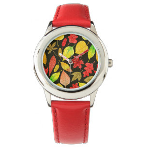 Reloj De Pulsera El otoño deja la acuarela oscura