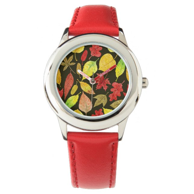 Reloj De Pulsera El otoño deja la acuarela oscura (Anverso)