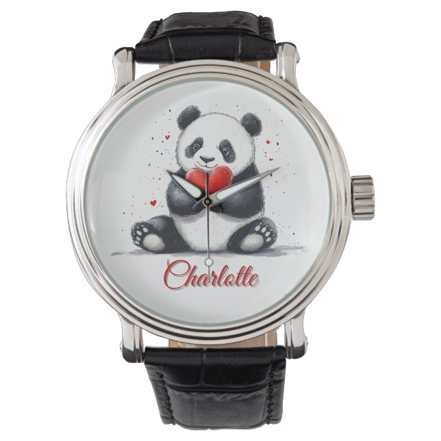 Reloj De Pulsera El Panda lindo con el nombre de Personalizable (Anverso)