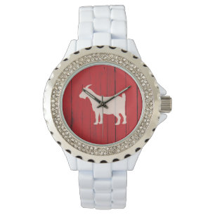 Reloj De Pulsera El panel de madera rojo de la cabra rústica del