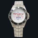 Reloj De Pulsera El presidente Donald Trump 2024 mantiene a Estados<br><div class="desc">Muestra tu apoyo al presidente Donald Trump 2024 ¡Mantén a Estados Unidos alerta! Este peculiar artículo de tiempo presenta el lema Mantener a América Grande, celebrando el patriotismo y la campaña 2024 con estilo. Diseñado con materiales de alta calidad, combina durabilidad con un aspecto atrevido y simbólico, perfecto para el...</div>
