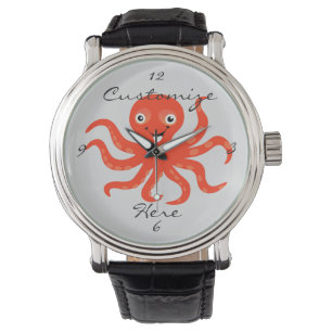 Reloj De Pulsera El pulpo sonriente rojo agudo Thunder_Cove