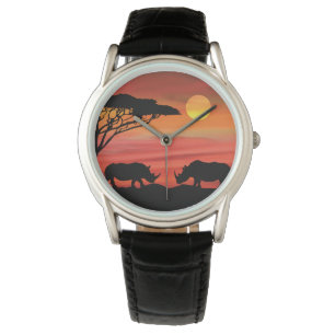 Reloj De Pulsera El rinoceronte lindo en el atardecer de Serengeti
