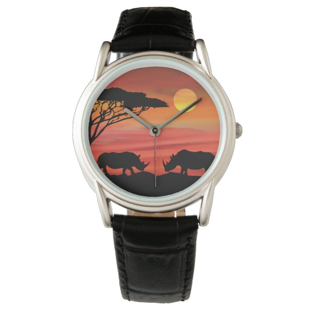 Reloj De Pulsera El rinoceronte lindo en el atardecer de Serengeti (Anverso)