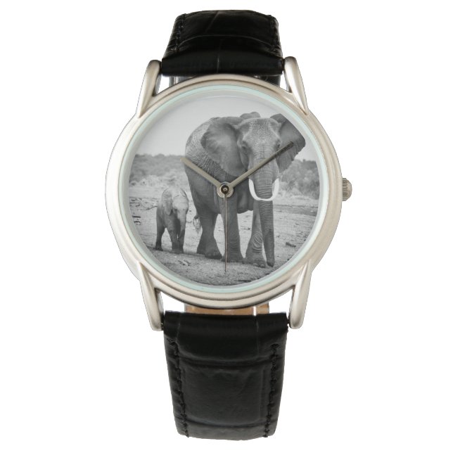 Reloj De Pulsera Elefante africano y ternera | Kenia, África (Anverso)