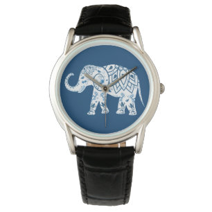 Reloj De Pulsera Elefante Azul Pateado Ornate