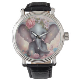 Reloj De Pulsera Elefante bebé adorable con flores