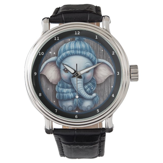 Reloj De Pulsera Elefante bebé adorable en escena nevada (Anverso)