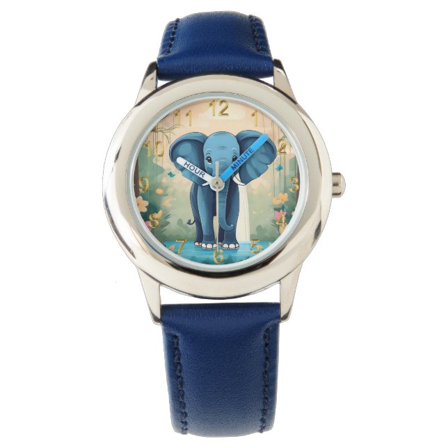 Reloj De Pulsera Elefante Bebé Whimsical Azul, (Anverso)