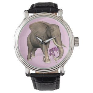 Reloj De Pulsera Elefante Con Orquídea Rosa