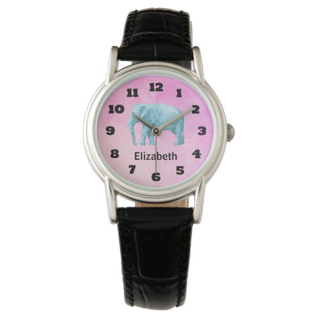 Reloj De Pulsera Elefante de color azul claro personalizado (Anverso)