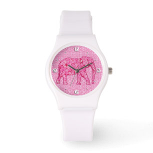 Reloj De Pulsera Elefante de las flores - rosa fucsia