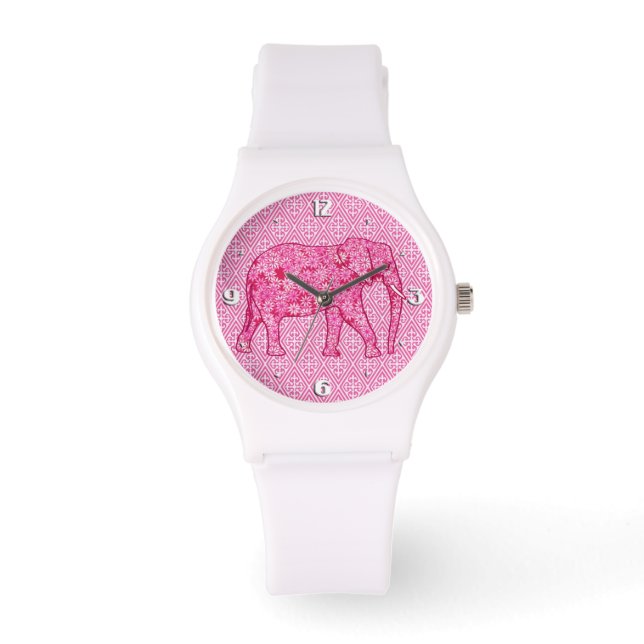 Reloj De Pulsera Elefante de las flores - rosa fucsia (Anverso)