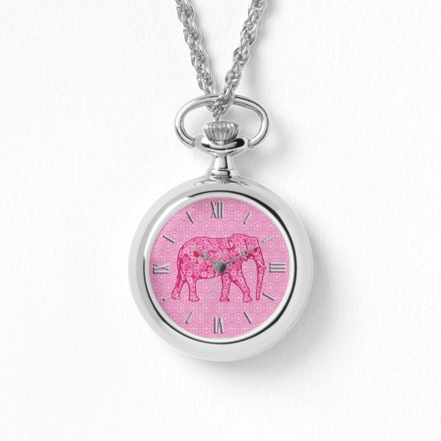 Reloj De Pulsera Elefante de las flores - rosa fucsia (Anverso)