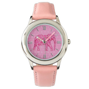 Reloj De Pulsera Elefante de las flores - rosa fucsia