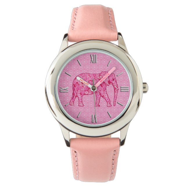 Reloj De Pulsera Elefante de las flores - rosa fucsia (Anverso)