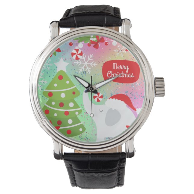 Reloj De Pulsera Elefante de los Navidades blancos (Anverso)