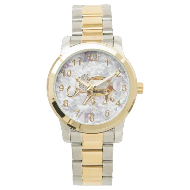 Reloj De Pulsera Elefante de oro con diamantes de imitación brillo  (Anverso)