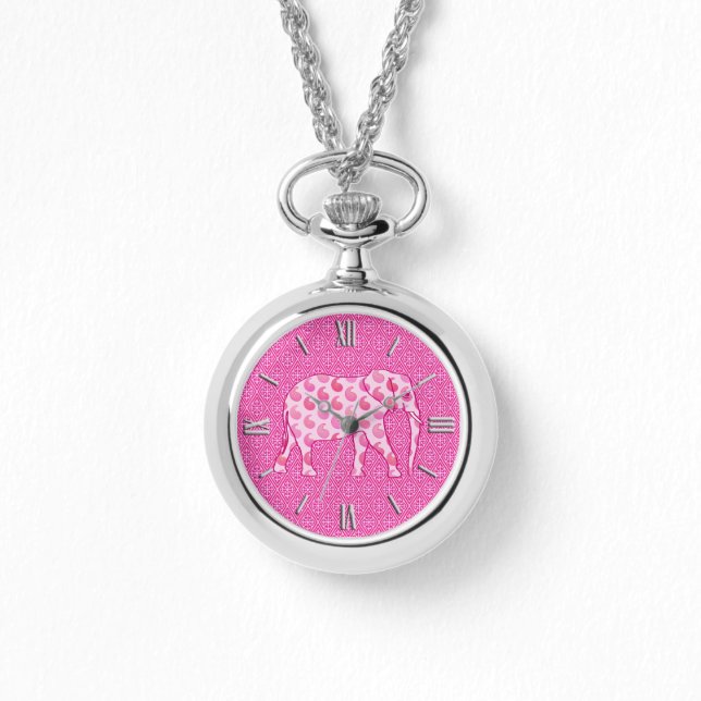 Reloj De Pulsera elefante de paisley - rosa hielo y fucsia (Anverso)