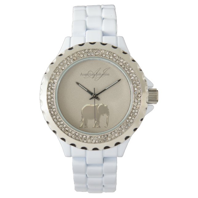 Reloj De Pulsera Elefante dorado Elegante Glam Monogramado (Anverso)