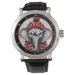 Reloj De Pulsera Elefante festivo de invierno que lleva sombrero ac