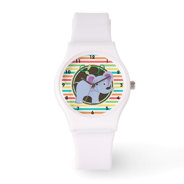 Reloj De Pulsera Elefante; franjas de arcoiris brillantes (Anverso)