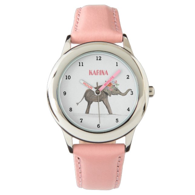 Reloj De Pulsera Elefante gris dulce Floral Floral niños (Anverso)