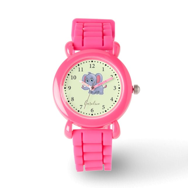Reloj De Pulsera Elefante gris lindo verde (Anverso)