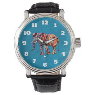Reloj De Pulsera Elefante multicolor de fondo azul
