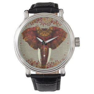 Reloj De Pulsera Elefante Ornate Colores Rústicos Elegantes