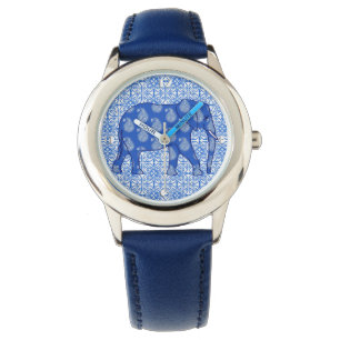 Reloj De Pulsera Elefante paisley - azul cobalto y blanco