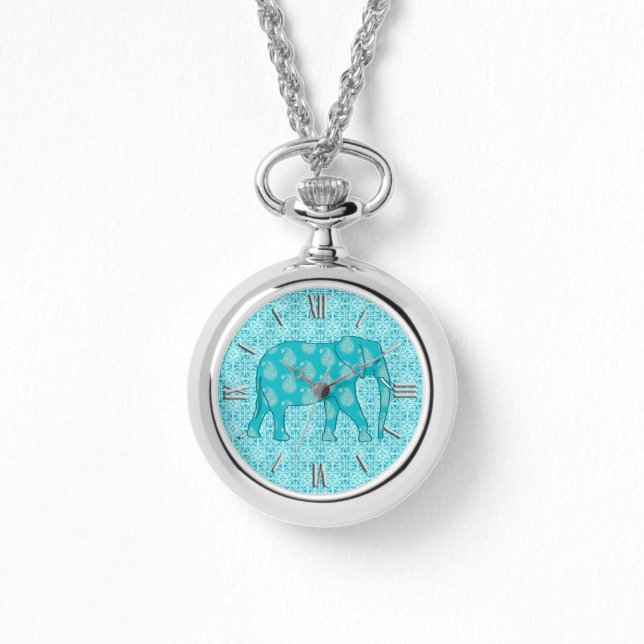 Reloj De Pulsera Elefante paisley - turquesa y aqua (Anverso)