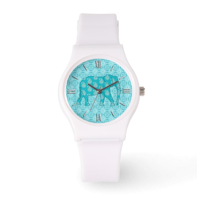 Reloj De Pulsera Elefante paisley - turquesa y aqua (Anverso)