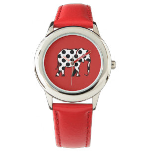 Reloj De Pulsera Elefante Patrón de lunares negro y blanco Rojo