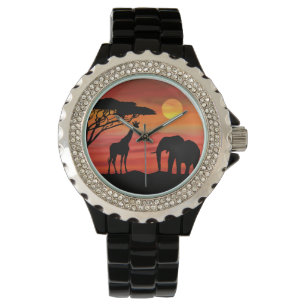 Reloj De Pulsera Elefante y rinoceronte al atardecer de Serengeti