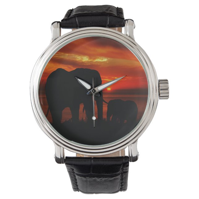 Reloj De Pulsera Elefantes al atardecer (Anverso)